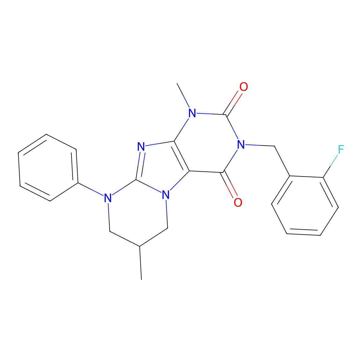 3-(2-fluorobenzyl)-1,7-dimethyl-9-phenyl-6,7,8,9-tetrahydropyrimido[2,1-f]purine-2,4(1H,3H)-dione molecular structure, CAS 846061-98-1