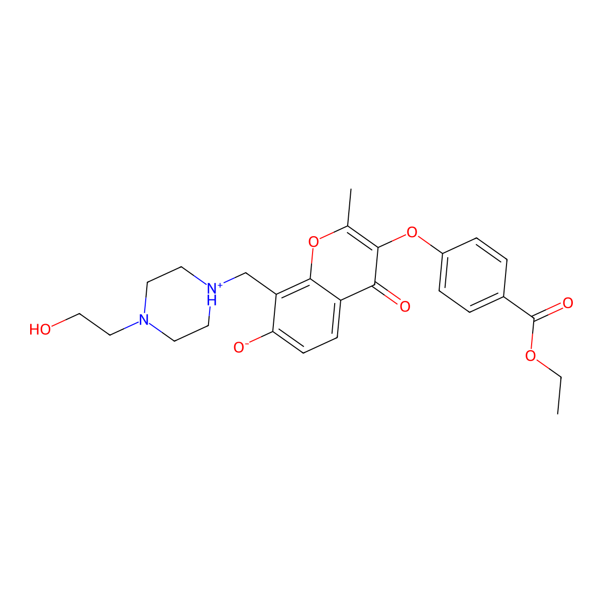 ethyl 4-[(7-hydroxy-8-{[4-(2-hydroxyethyl)piperazin-1-yl]methyl}-2-methyl-4-oxo-4H-chromen-3-yl)oxy]benzoate molecular structure, CAS 846062-46-2