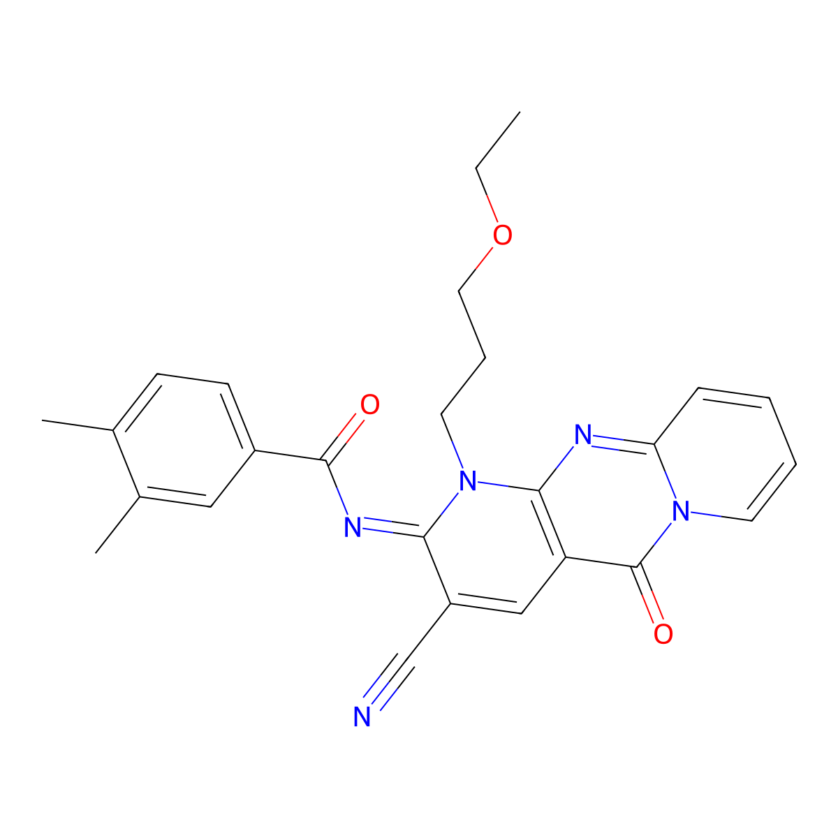 N-[3-cyano-1-(3-ethoxypropyl)-5-oxo-1,5-dihydro-2H-dipyrido[1,2-a:2,3-d]pyrimidin-2-ylidene]-3,4-dimethylbenzamide molecular structure, CAS 846062-66-6