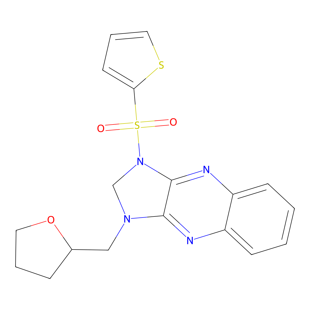 1-((tetrahydrofuran-2-yl)methyl)-3-(thiophen-2-ylsulfonyl)-2,3-dihydro-1H-imidazo[4,5-b]quinoxaline molecular structure, CAS 846062-85-9