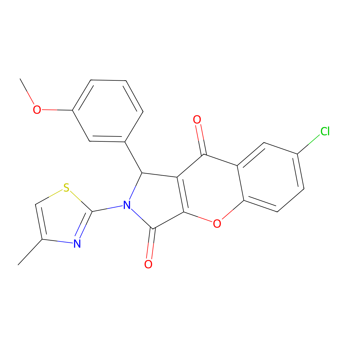 7-Chloro-1-(3-methoxyphenyl)-2-(4-methylthiazol-2-yl)-1,2-dihydrochromeno[2,3-c]pyrrole-3,9-dione molecular structure, CAS 846062-90-6