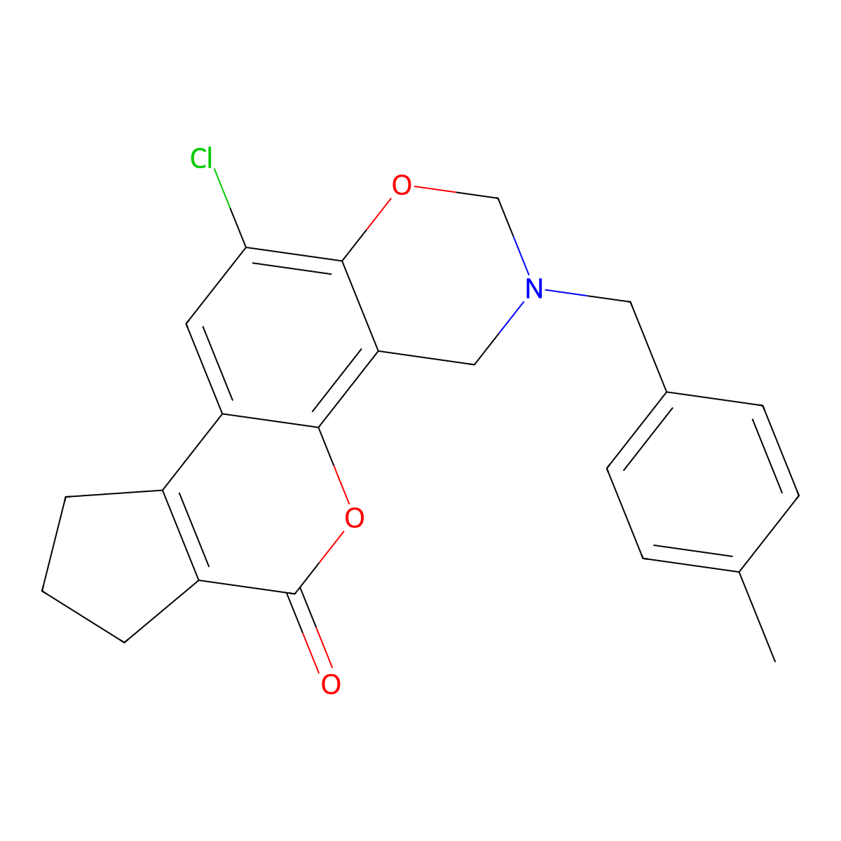11-chloro-3-(4-methylbenzyl)-3,4,8,9-tetrahydro-2H-cyclopenta[3,4]chromeno[8,7-e][1,3]oxazin-6(7H)-one molecular structure, CAS 846062-97-3