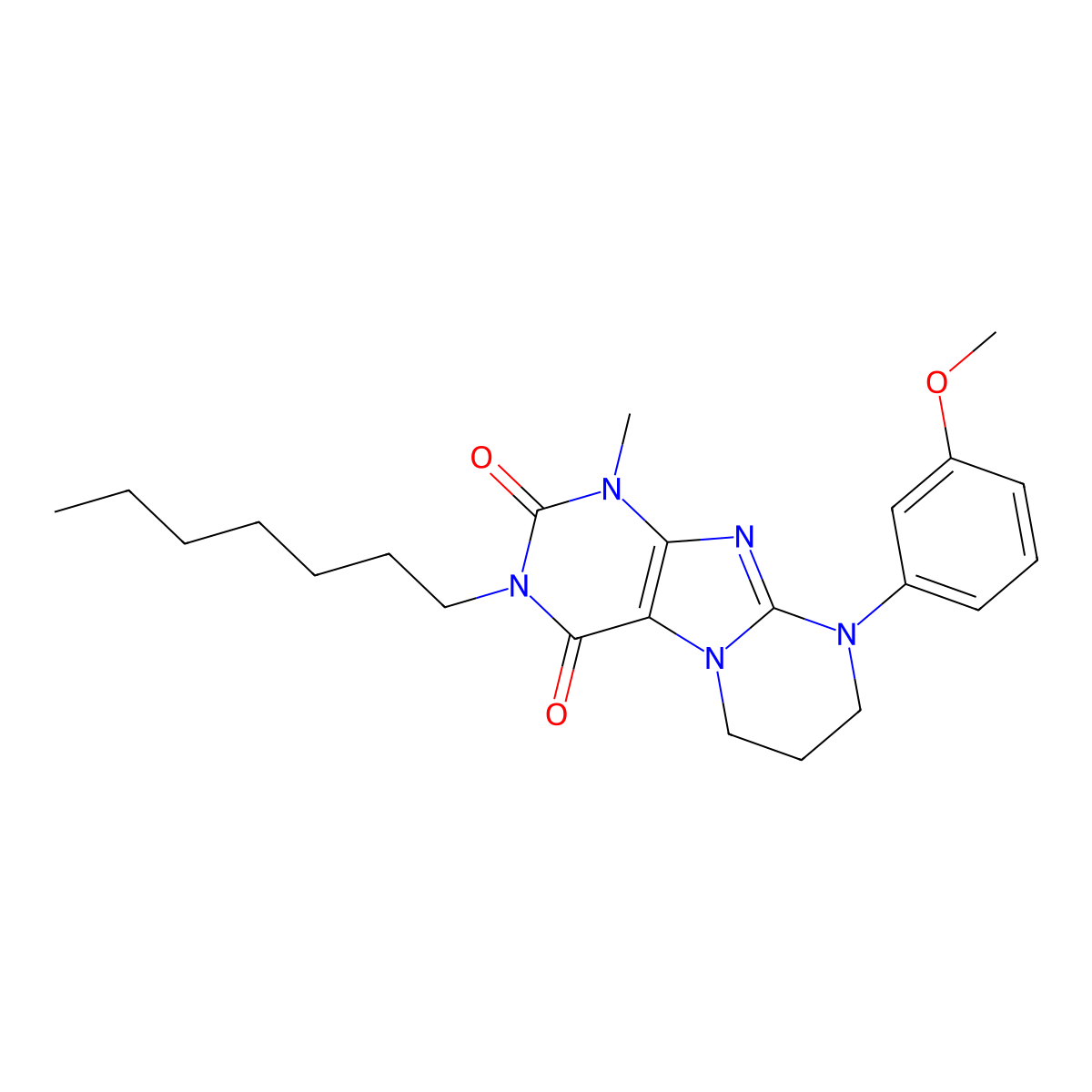 3-heptyl-9-(3-methoxyphenyl)-1-methyl-7,8-dihydro-6H-purino[7,8-a]pyrimidine-2,4-dione molecular structure, CAS 846063-43-2