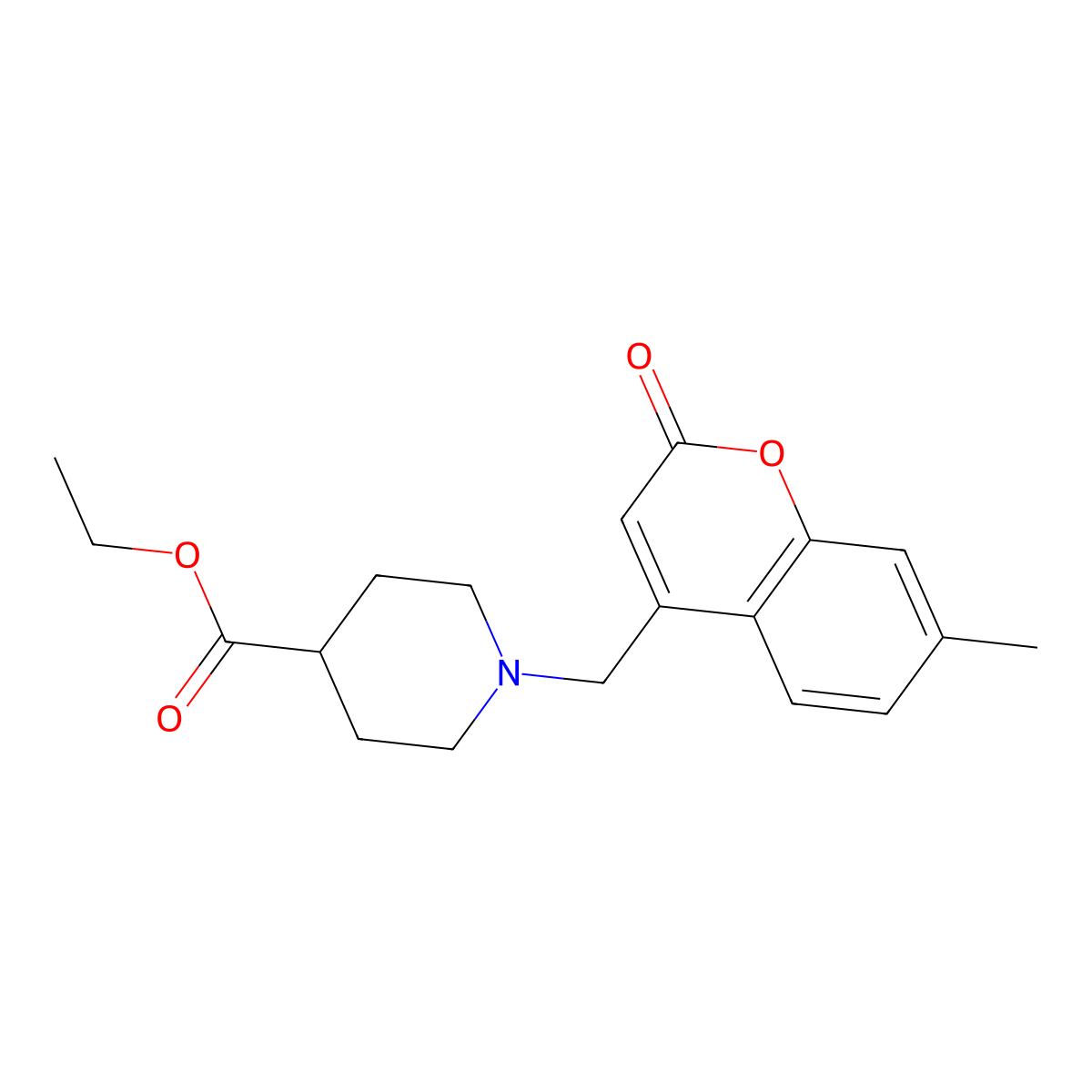 Ethyl 1-[(7-methyl-2-oxochromen-4-yl)methyl]piperidine-4-carboxylate molecular structure, CAS 846063-59-0