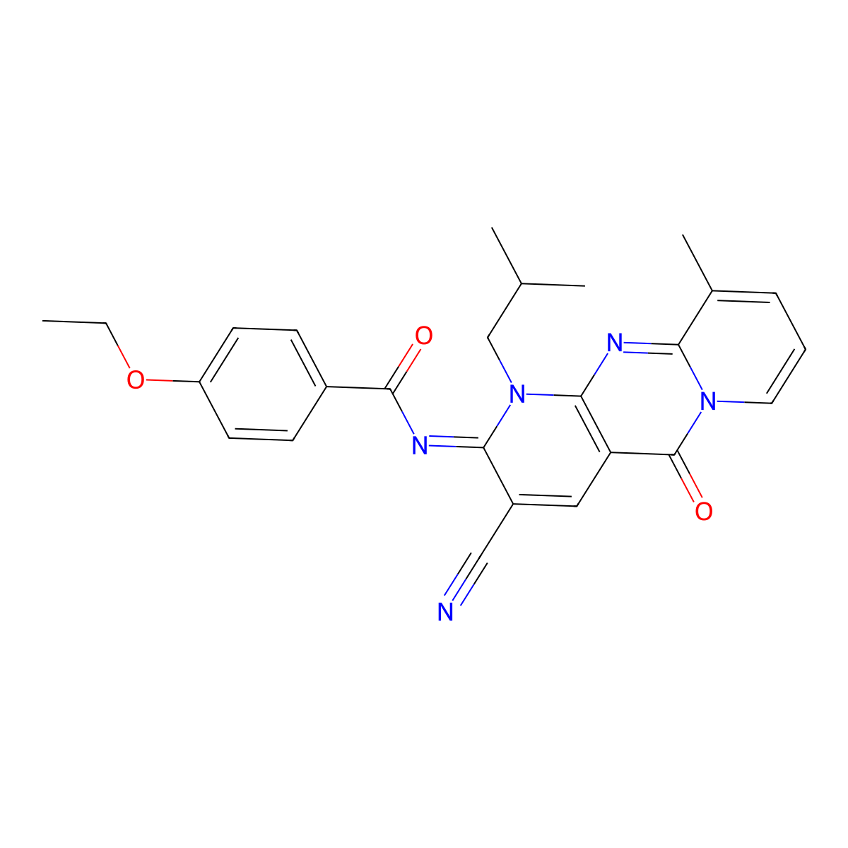 (E)-N-(3-cyano-1-isobutyl-10-methyl-5-oxo-1H-dipyrido[1,2-a:2',3'-d]pyrimidin-2(5H)-ylidene)-4-ethoxybenzamide molecular structure, CAS 846064-07-1