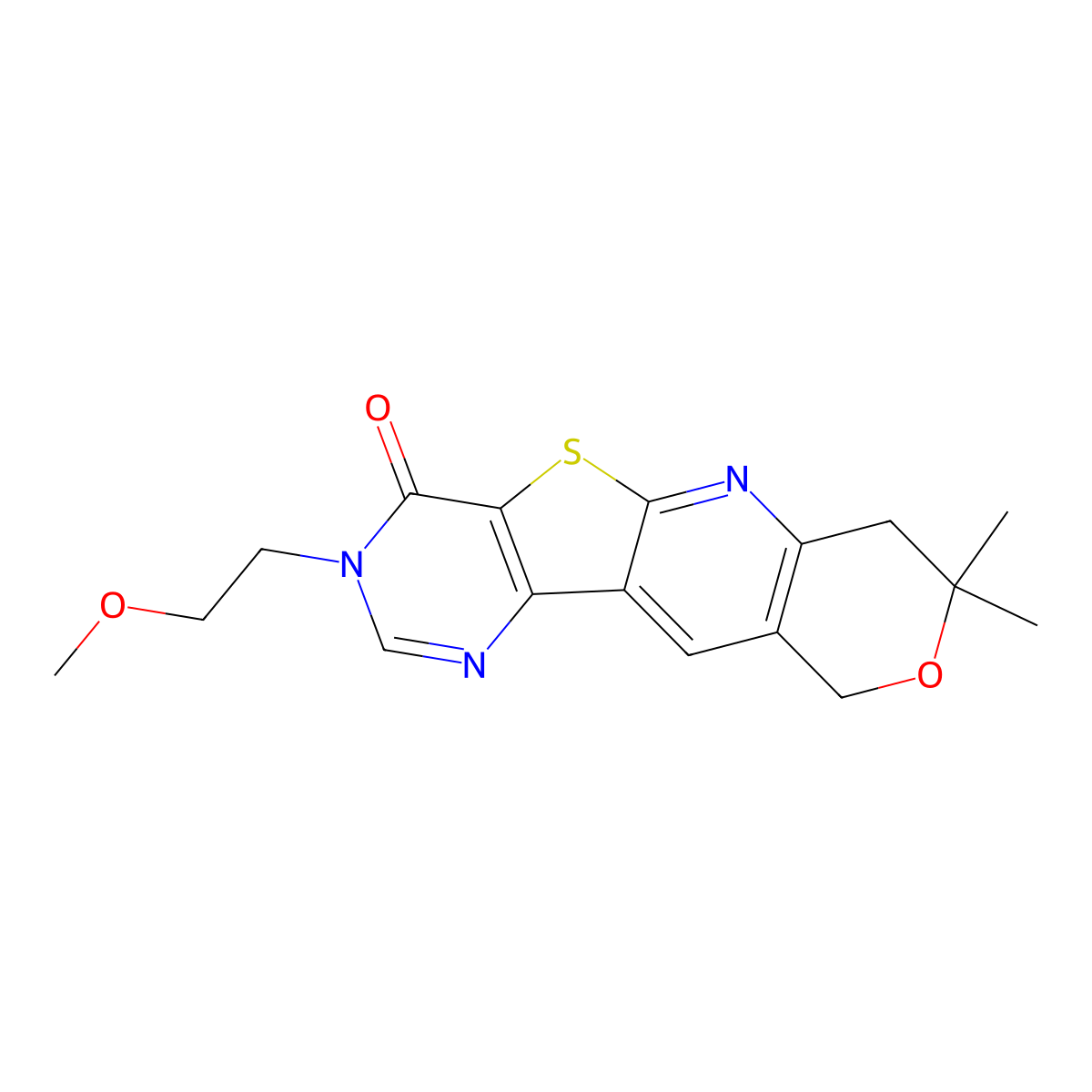 3-(2-methoxyethyl)-8,8-dimethyl-7,8-dihydro-3H-pyrano[3'',4'':5',6']pyrido[3',2':4,5]thieno[3,2-d]pyrimidin-4(10H)-one molecular structure, CAS 846064-25-3