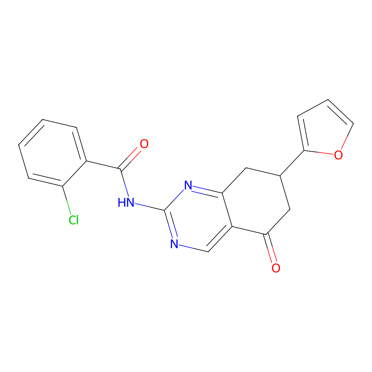 2-chloro-N-[7-(furan-2-yl)-5-oxo-5,6,7,8-tetrahydroquinazolin-2-yl]benzamide molecular structure, CAS 846064-28-6