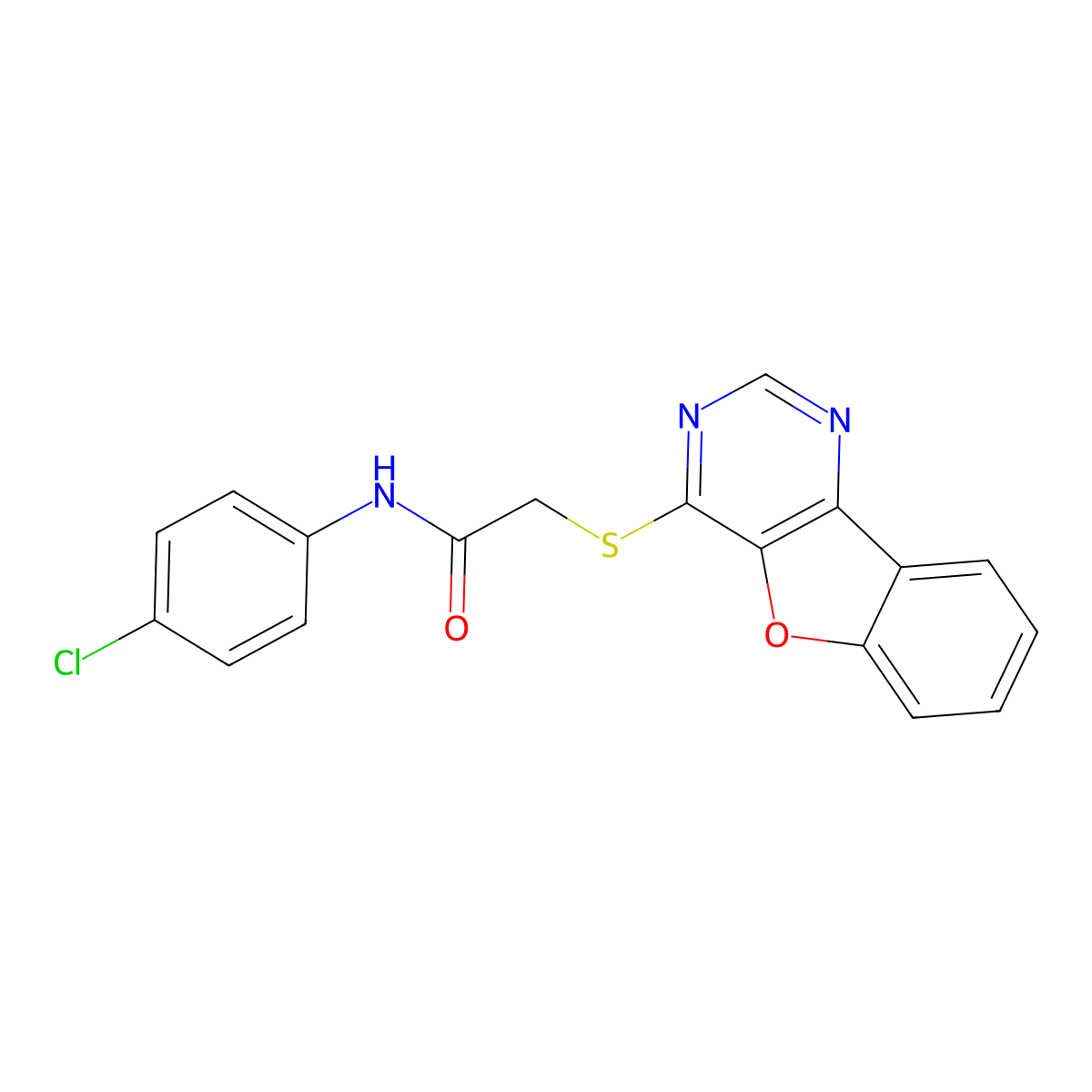 2-(benzofuro[3,2-d]pyrimidin-4-ylthio)-N-(4-chlorophenyl)acetamide molecular structure, CAS 846064-29-7