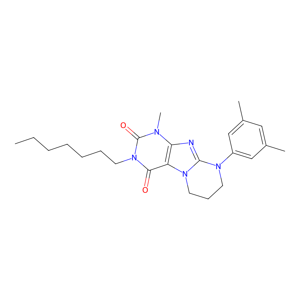 9-(3,5-dimethylphenyl)-3-heptyl-1-methyl-7,8-dihydro-6H-purino[7,8-a]pyrimidine-2,4-dione molecular structure, CAS 846064-70-8