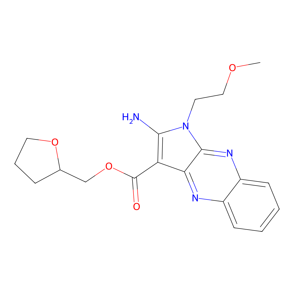 (tetrahydrofuran-2-yl)methyl 2-amino-1-(2-methoxyethyl)-1H-pyrrolo[2,3-b]quinoxaline-3-carboxylate molecular structure, CAS 846064-87-7