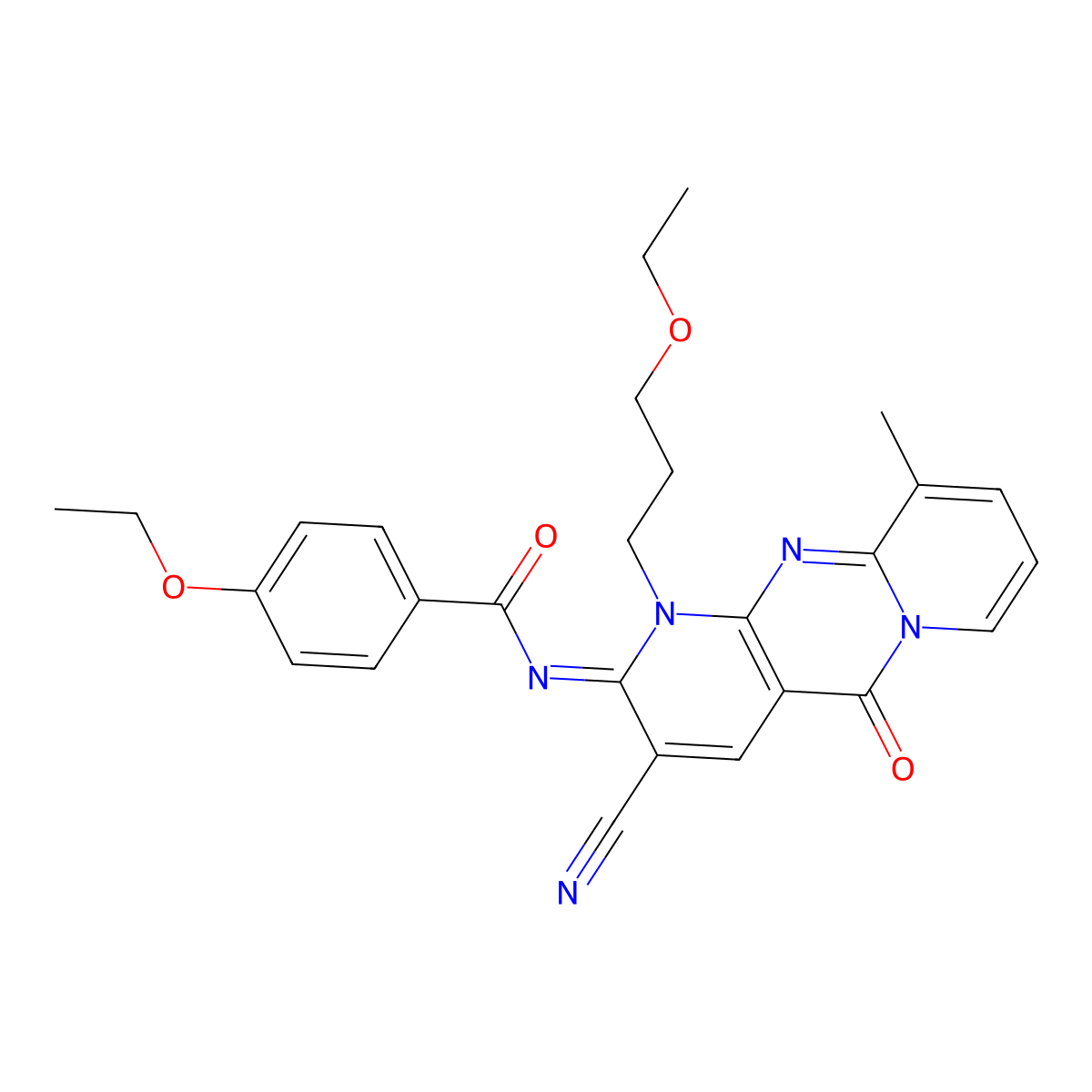 N-[3-cyano-1-(3-ethoxypropyl)-10-methyl-5-oxo-1,5-dihydro-2H-dipyrido[1,2-a:2,3-d]pyrimidin-2-ylidene]-4-ethoxybenzamide molecular structure, CAS 846064-90-2