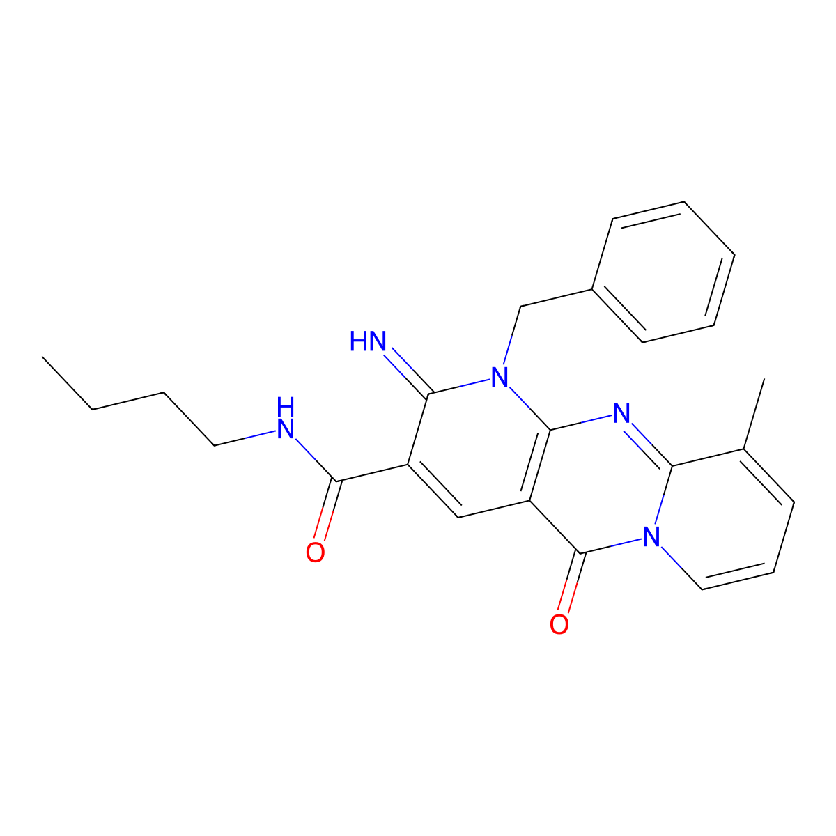 7-benzyl-N-butyl-6-imino-11-methyl-2-oxo-1,7,9-triazatricyclo[8.4.0.0^{3,8}]tetradeca-3(8),4,9,11,13-pentaene-5-carboxamide molecular structure, CAS 846064-93-5