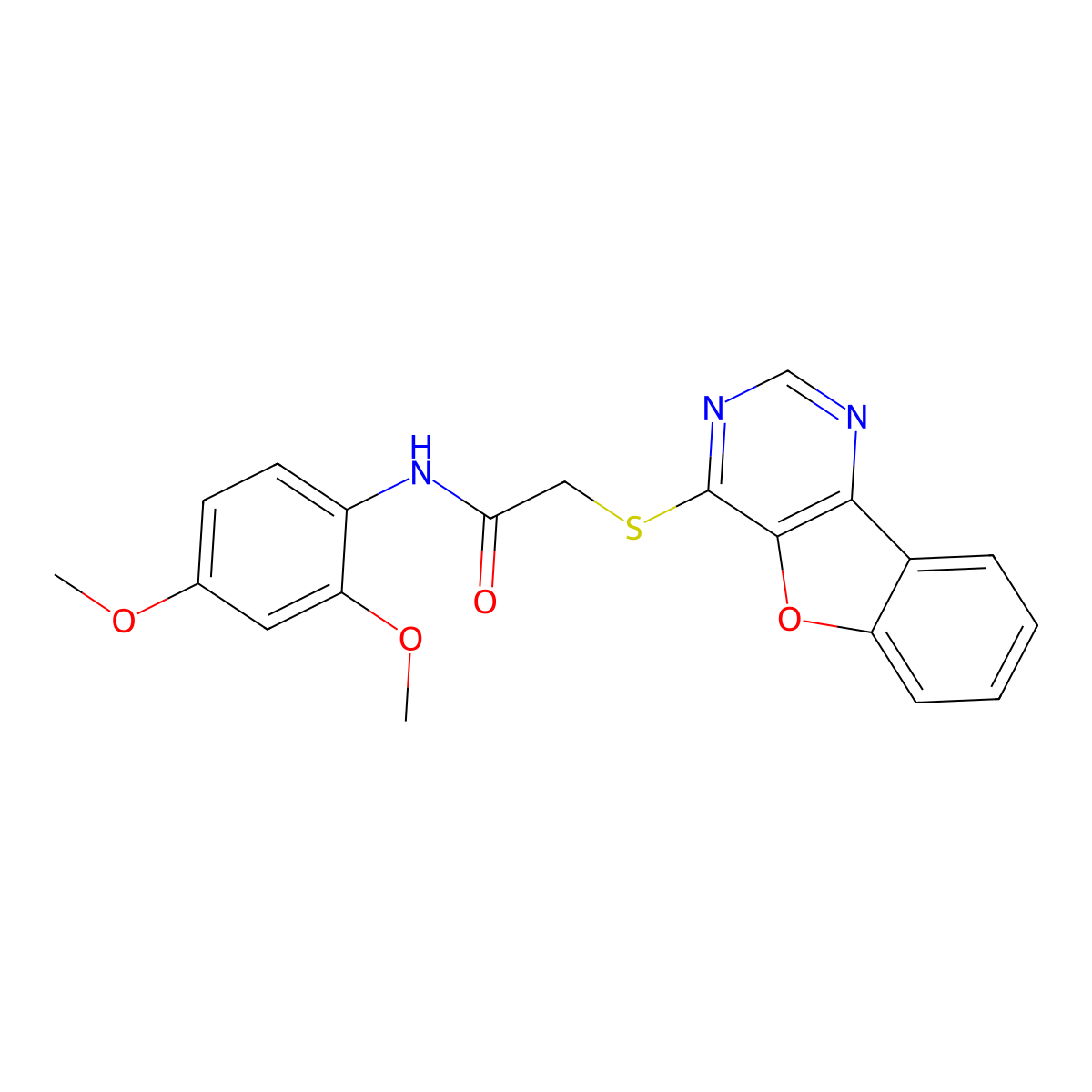 2-(benzofuro[3,2-d]pyrimidin-4-ylthio)-N-(2,4-dimethoxyphenyl)acetamide molecular structure, CAS 846065-09-6