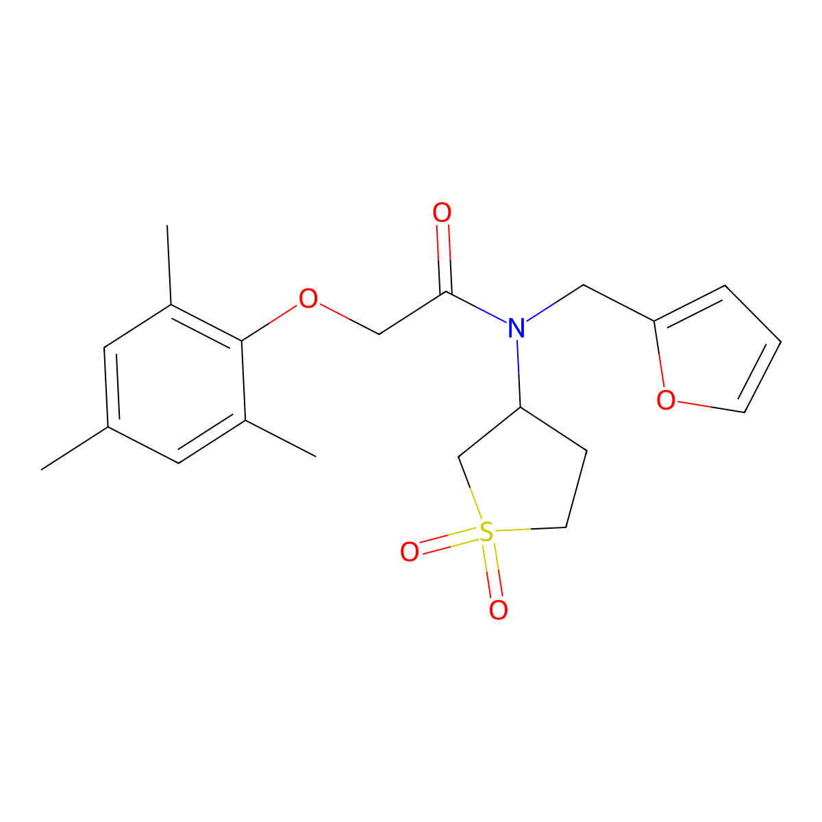 N-(1,1-dioxidotetrahydrothiophen-3-yl)-N-(furan-2-ylmethyl)-2-(2,4,6-trimethylphenoxy)acetamide molecular structure, CAS 846065-42-7
