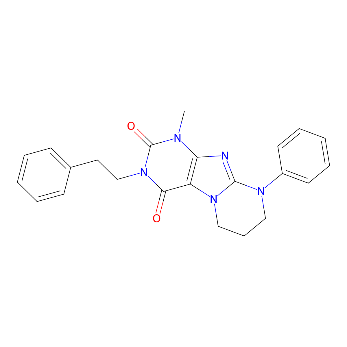 1-methyl-9-phenyl-3-(2-phenylethyl)-1H,2H,3H,4H,6H,7H,8H,9H-pyrimido[1,2-g]purine-2,4-dione molecular structure, CAS 846065-46-1