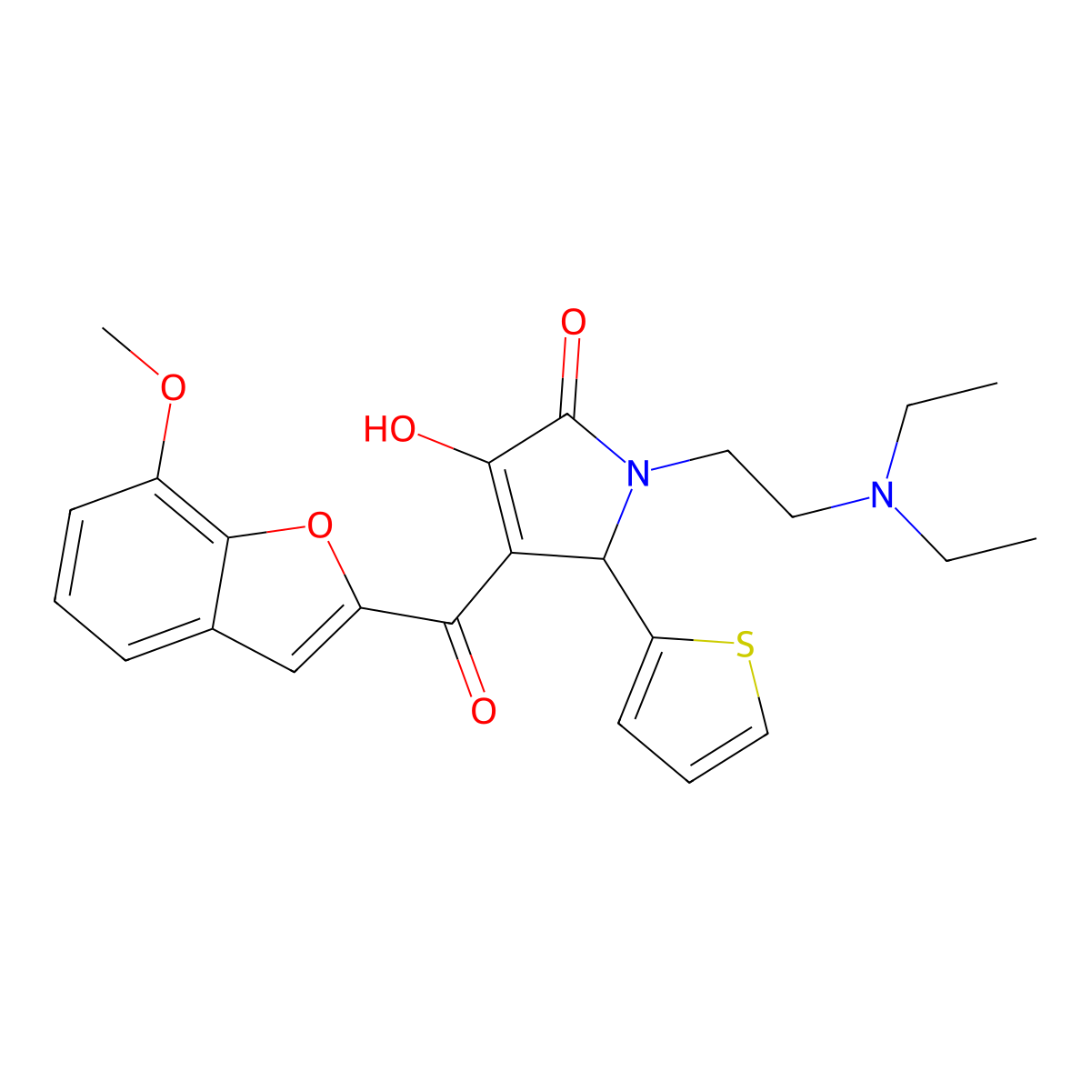 1-[2-(diethylamino)ethyl]-3-hydroxy-4-[(7-methoxy-1-benzofuran-2-yl)carbonyl]-5-(2-thienyl)-1,5-dihydro-2H-pyrrol-2-one molecular structure, CAS 846065-80-3