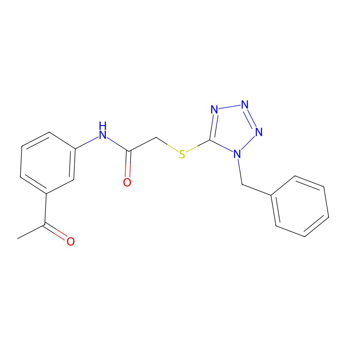 N-(3-acetylphenyl)-2-(1-benzyltetrazol-5-yl)sulfanylacetamide molecular structure, CAS 846553-20-6