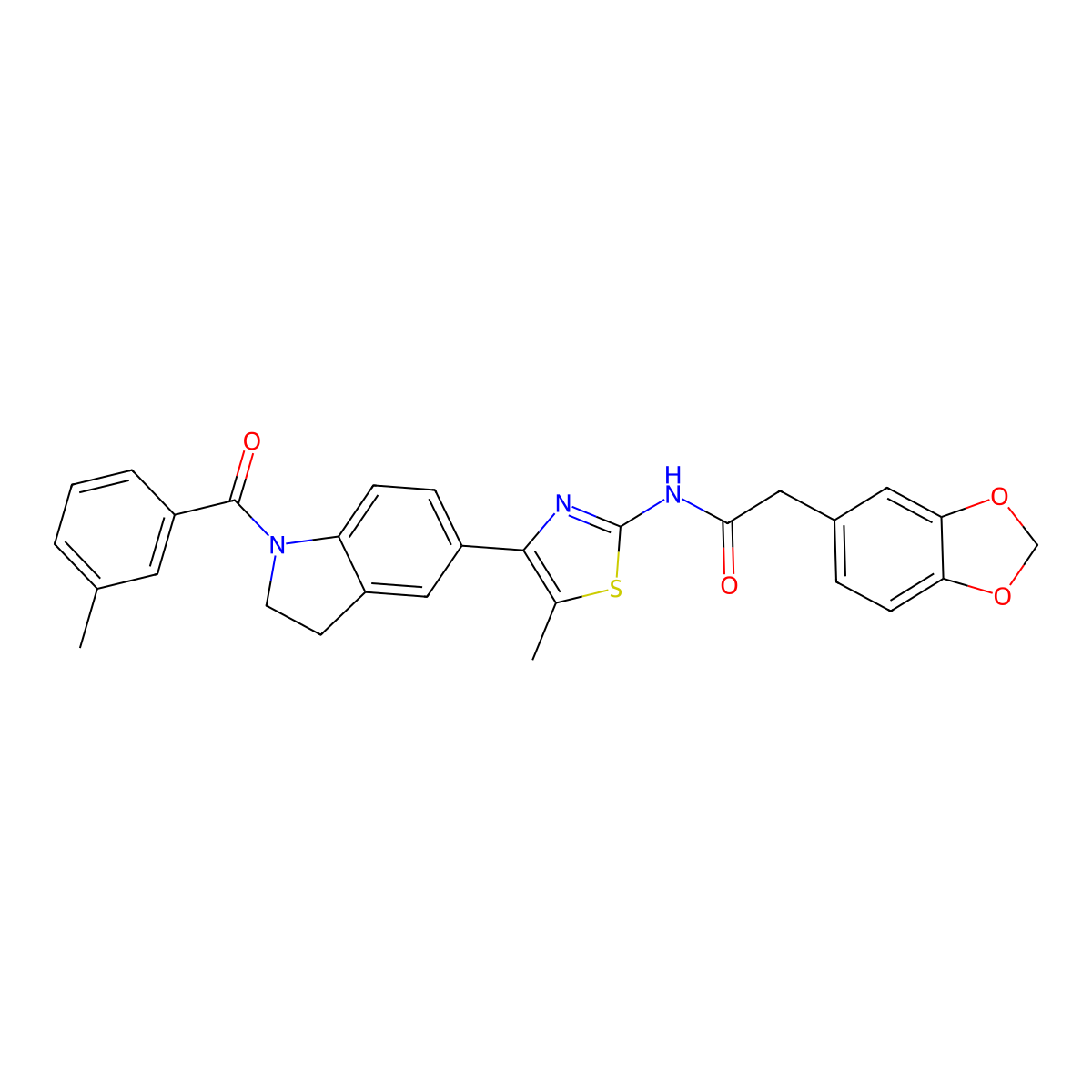 N-[4-[2,3-Dihydro-1-(3-methylbenzoyl)-1H-indol-5-yl]-5-methyl-2-thiazolyl]-1,3-benzodioxole-5-acetamide molecular structure, CAS 846557-73-1