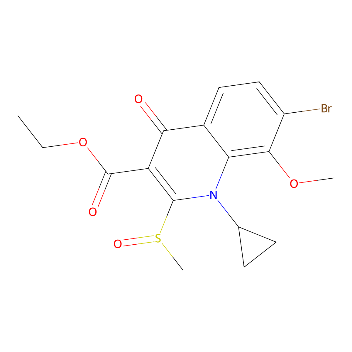 Ethyl 7-bromo-1-cyclopropyl-8-methoxy-2-(methylsulfinyl)-4-oxo-1,4-dihydroquinoline-3-carboxylate molecular structure, CAS 846563-99-3