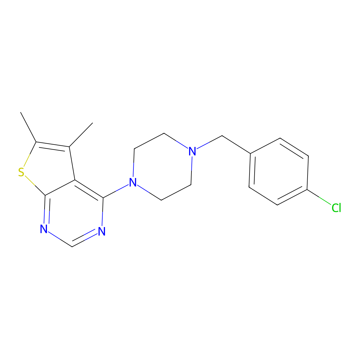 4-[4-(4-Chlorobenzyl)piperazin-1-yl]-5,6-dimethylthieno[2,3-d]pyrimidine molecular structure, CAS 846579-21-3