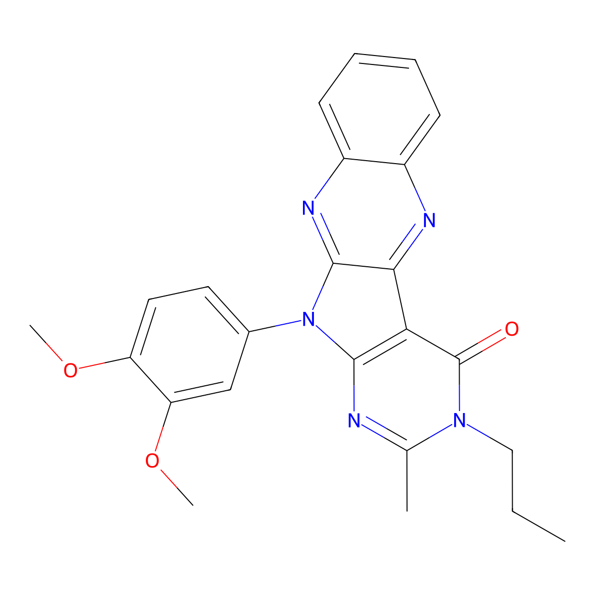 11-(3,4-dimethoxyphenyl)-2-methyl-3-propyl-3,11-dihydro-4H-pyrimido[5',4':4,5]pyrrolo[2,3-b]quinoxalin-4-one molecular structure, CAS 846579-25-7