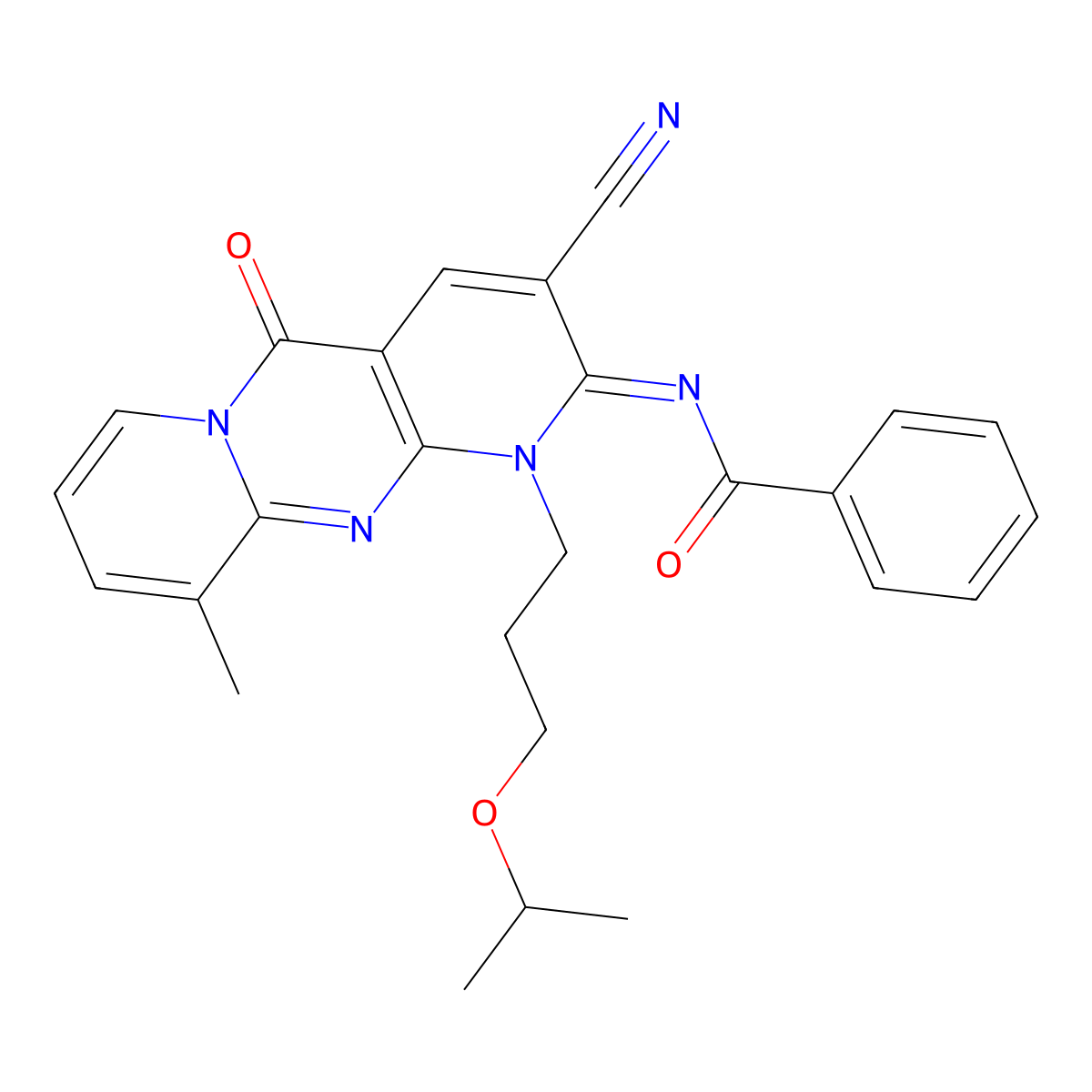 N-[3-cyano-1-(3-isopropoxypropyl)-10-methyl-5-oxo-1,5-dihydro-2H-dipyrido[1,2-a:2,3-d]pyrimidin-2-ylidene]benzamide molecular structure, CAS 846579-30-4