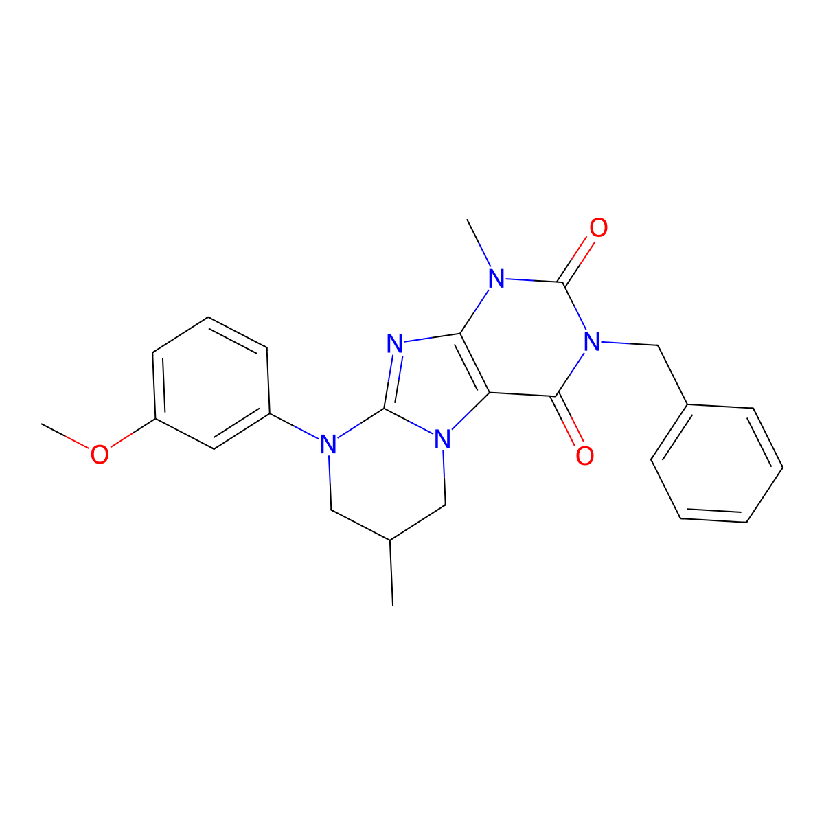 3-benzyl-9-(3-methoxyphenyl)-1,7-dimethyl-6,7,8,9-tetrahydropyrimido[2,1-f]purine-2,4(1H,3H)-dione molecular structure, CAS 846579-40-6