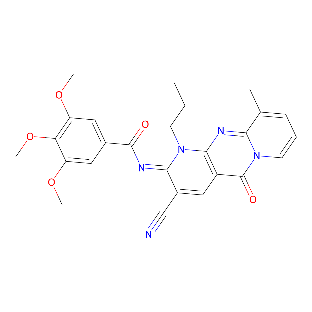 (E)-N-(3-cyano-10-methyl-5-oxo-1-propyl-1H-dipyrido[1,2-a:2',3'-d]pyrimidin-2(5H)-ylidene)-3,4,5-trimethoxybenzamide molecular structure, CAS 846579-91-7