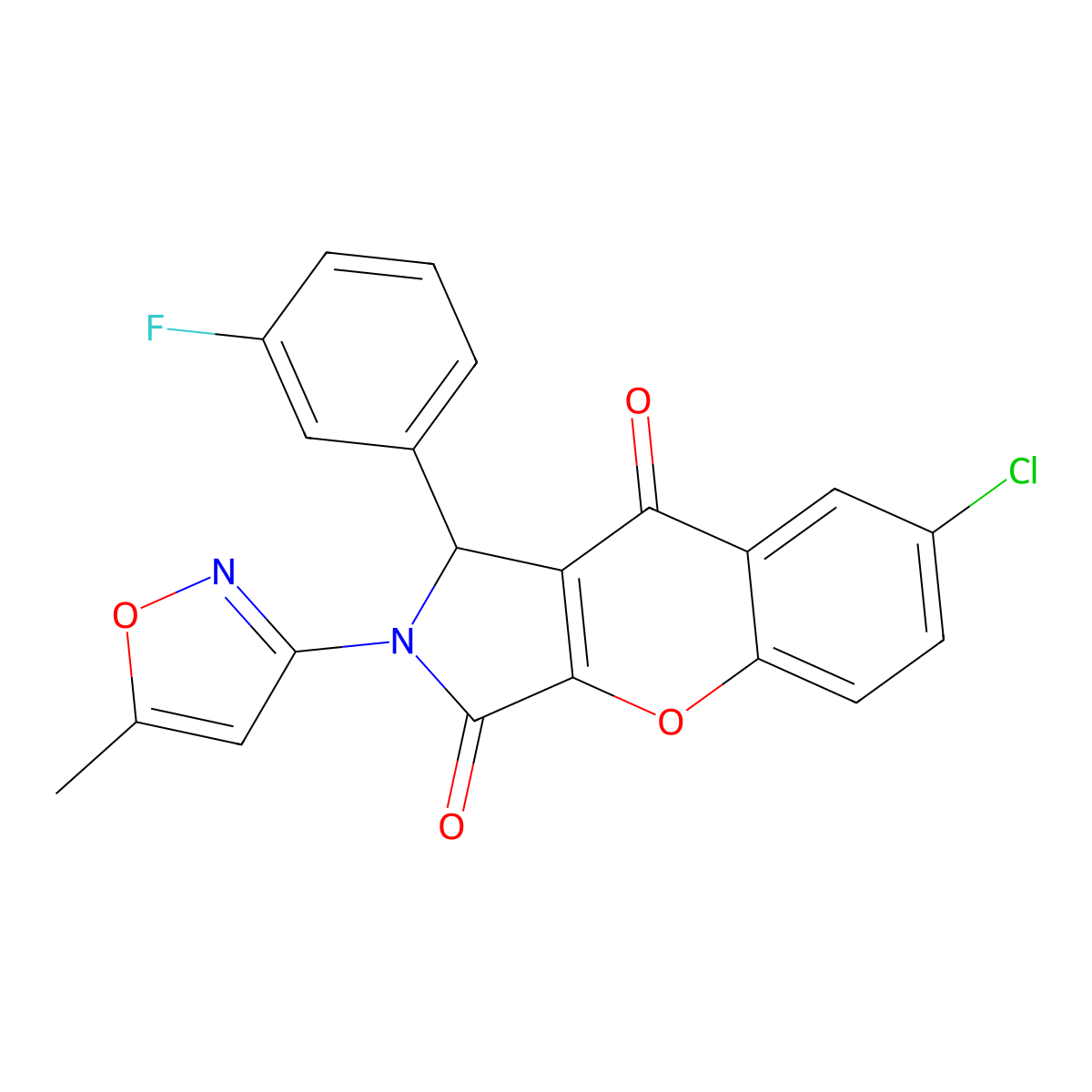 7-Chloro-1-(3-fluorophenyl)-2-(5-methylisoxazol-3-yl)-1,2-dihydrochromeno[2,3-c]pyrrole-3,9-dione molecular structure, CAS 846580-11-8