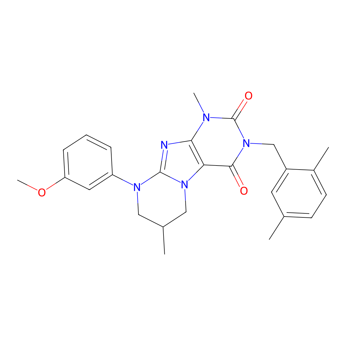 3-[(2,5-dimethylphenyl)methyl]-9-(3-methoxyphenyl)-1,7-dimethyl-7,8-dihydro-6H-purino[7,8-a]pyrimidine-2,4-dione molecular structure, CAS 846580-15-2