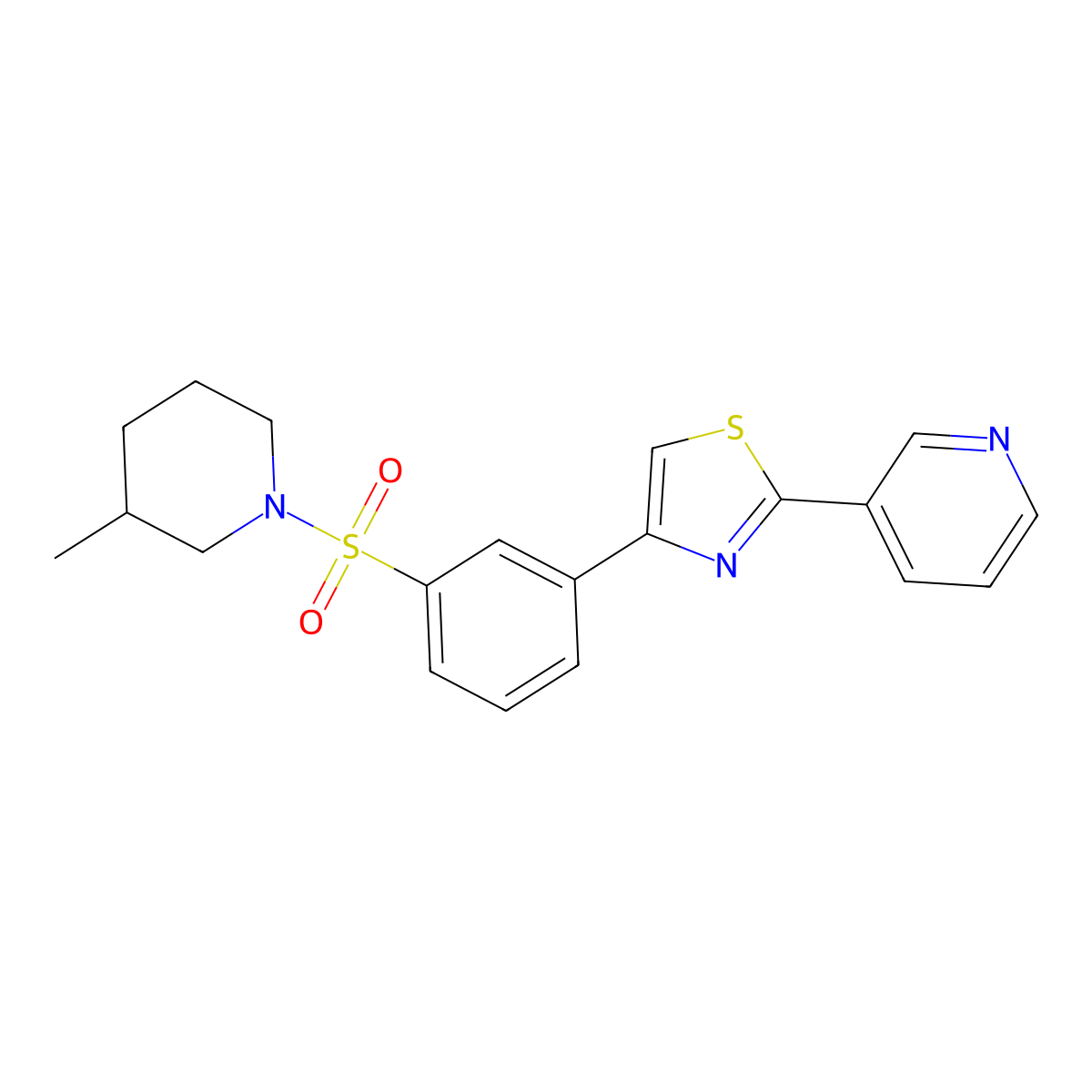 3-(4-{3-[(3-Methylpiperidin-1-yl)sulfonyl]phenyl}-1,3-thiazol-2-yl)pyridine molecular structure, CAS 846580-36-7