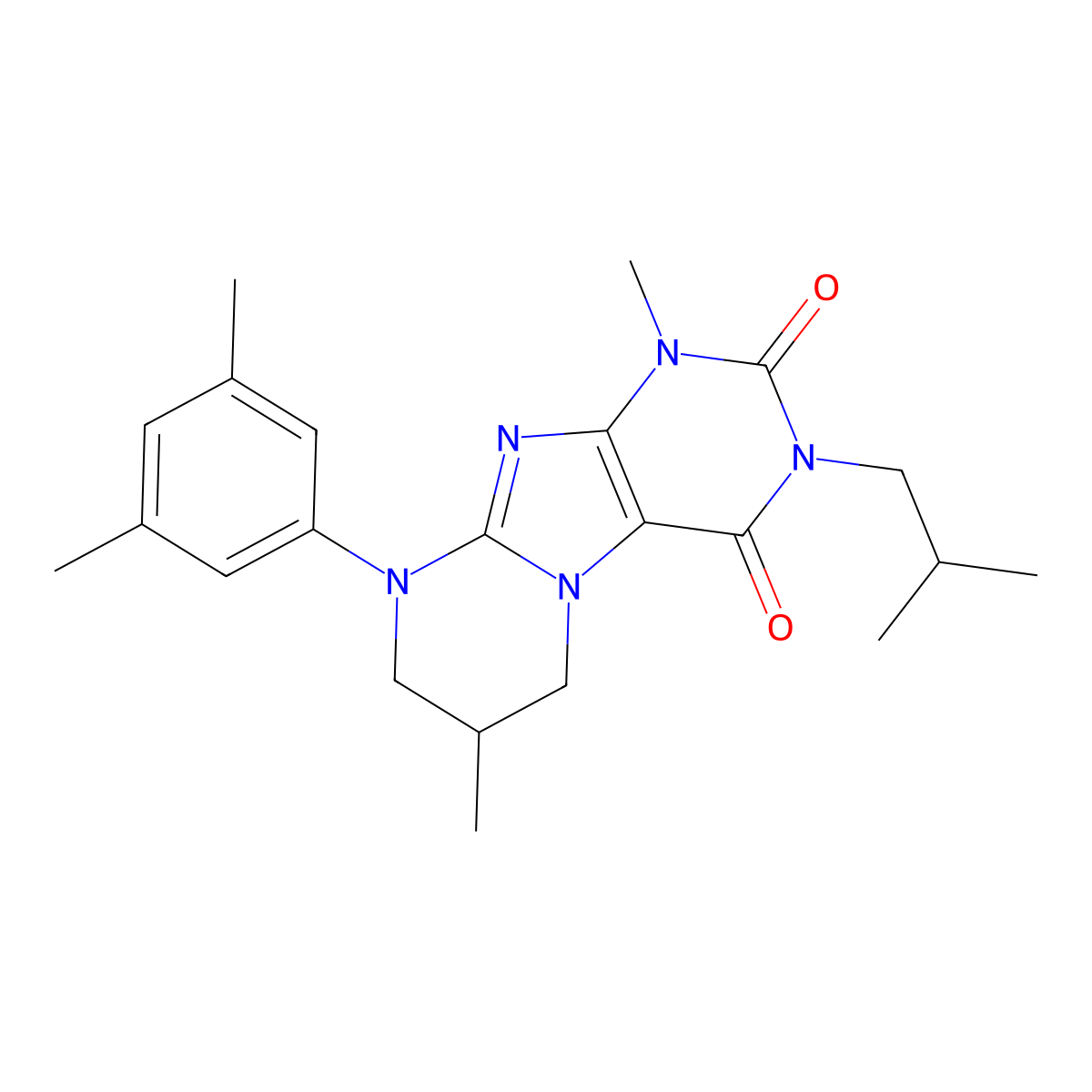 9-(3,5-dimethylphenyl)-1,7-dimethyl-3-(2-methylpropyl)-7,8-dihydro-6H-purino[7,8-a]pyrimidine-2,4-dione molecular structure, CAS 846580-84-5