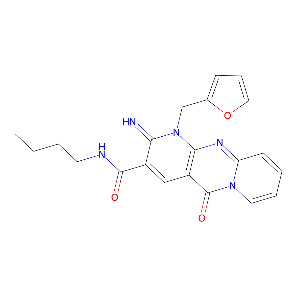N-butyl-7-[(furan-2-yl)methyl]-6-imino-2-oxo-1,7,9-triazatricyclo[8.4.0.0^{3,8}]tetradeca-3(8),4,9,11,13-pentaene-5-carboxamide molecular structure, CAS 846580-86-7