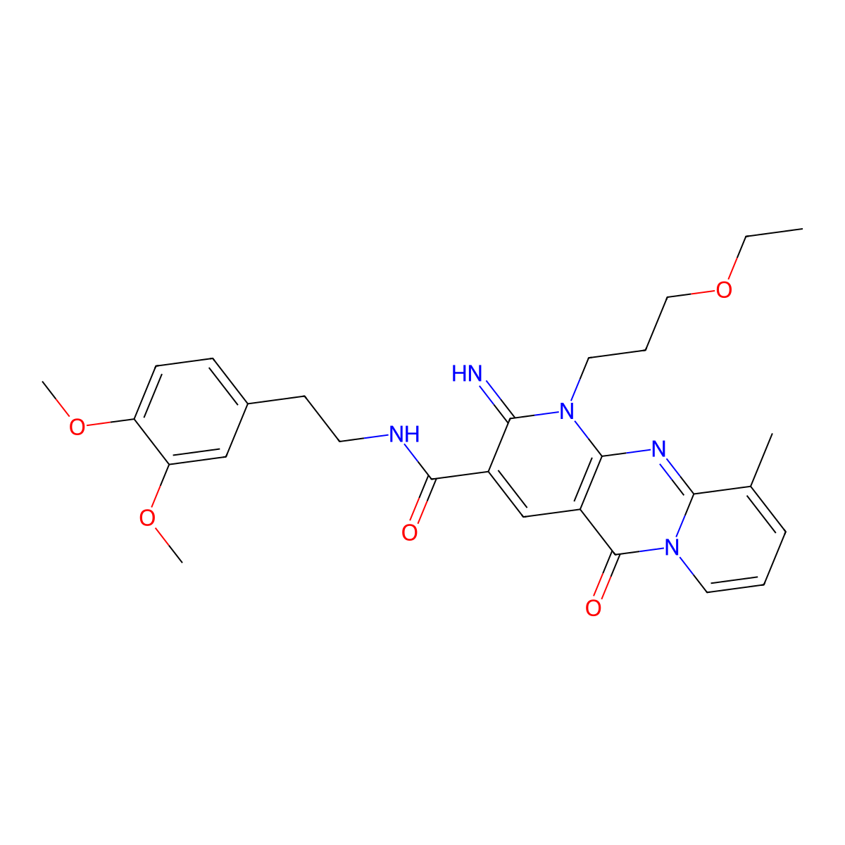 N-[2-(3,4-dimethoxyphenyl)ethyl]-1-(3-ethoxypropyl)-2-imino-10-methyl-5-oxo-1,5-dihydro-2H-dipyrido[1,2-a:2',3'-d]pyrimidine-3-carboxamide molecular structure, CAS 846581-21-3