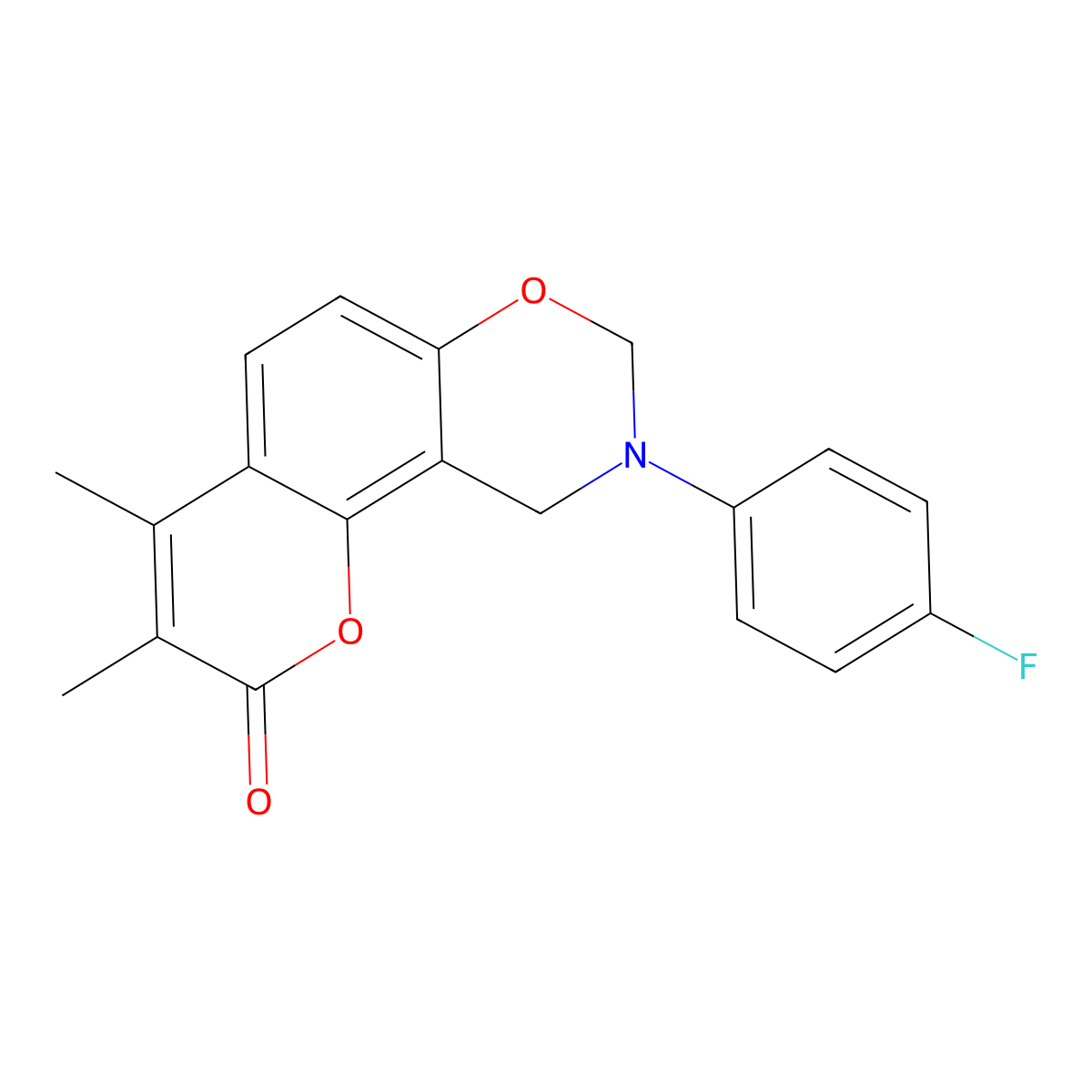 9-(4-fluorophenyl)-3,4-dimethyl-9,10-dihydro-2H,8H-chromeno[8,7-e][1,3]oxazin-2-one molecular structure, CAS 846581-36-0