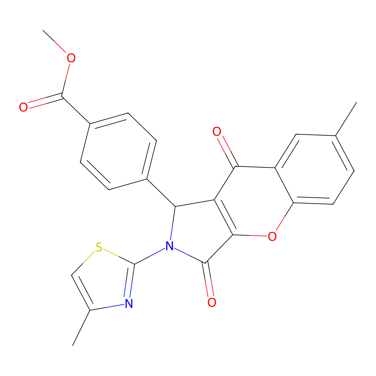 Methyl 4-(7-methyl-2-(4-methylthiazol-2-yl)-3,9-dioxo-1,2,3,9-tetrahydrochromeno[2,3-c]pyrrol-1-yl)benzoate molecular structure, CAS 846582-25-0