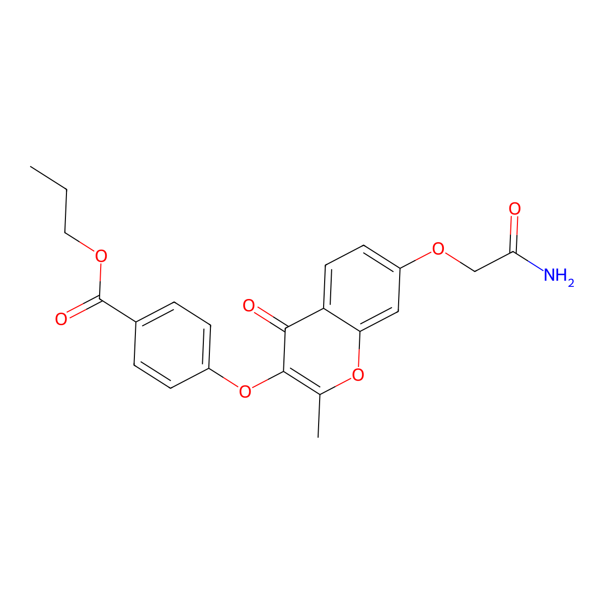 Propyl 4-[7-(2-amino-2-oxoethoxy)-2-methyl-4-oxochromen-3-yl]oxybenzoate molecular structure, CAS 846582-32-9