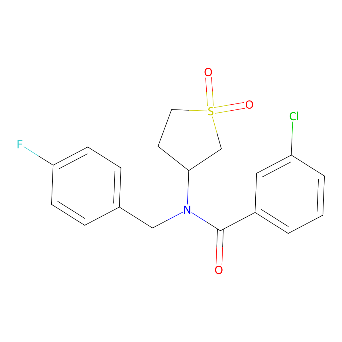 3-chloro-N-(1,1-dioxidotetrahydrothiophen-3-yl)-N-(4-fluorobenzyl)benzamide molecular structure, CAS 846583-14-0