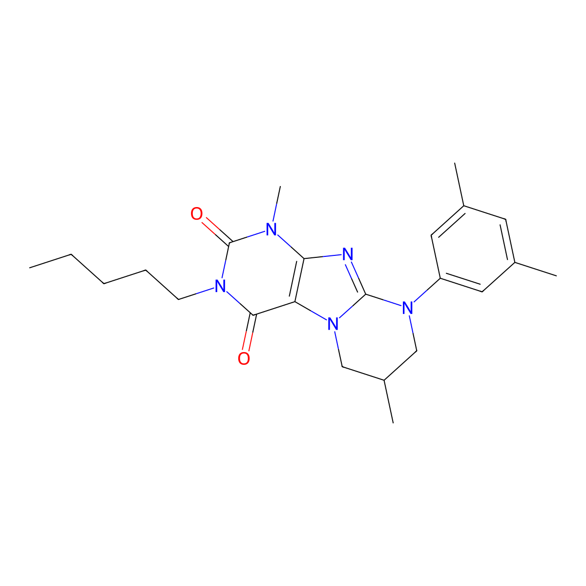 9-(3,5-dimethylphenyl)-1,7-dimethyl-3-pentyl-7,8-dihydro-6H-purino[7,8-a]pyrimidine-2,4-dione molecular structure, CAS 846583-42-4