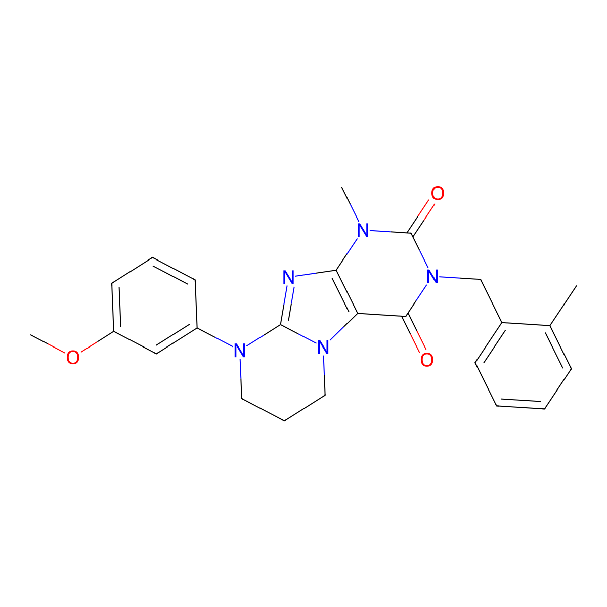 9-(3-methoxyphenyl)-1-methyl-3-(2-methylbenzyl)-6,7,8,9-tetrahydropyrimido[2,1-f]purine-2,4(1H,3H)-dione molecular structure, CAS 846584-06-3