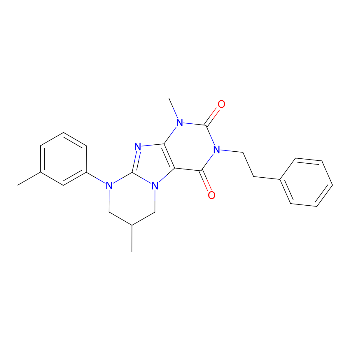 1,7-dimethyl-3-phenethyl-9-(m-tolyl)-6,7,8,9-tetrahydropyrimido[2,1-f]purine-2,4(1H,3H)-dione molecular structure, CAS 846584-57-4