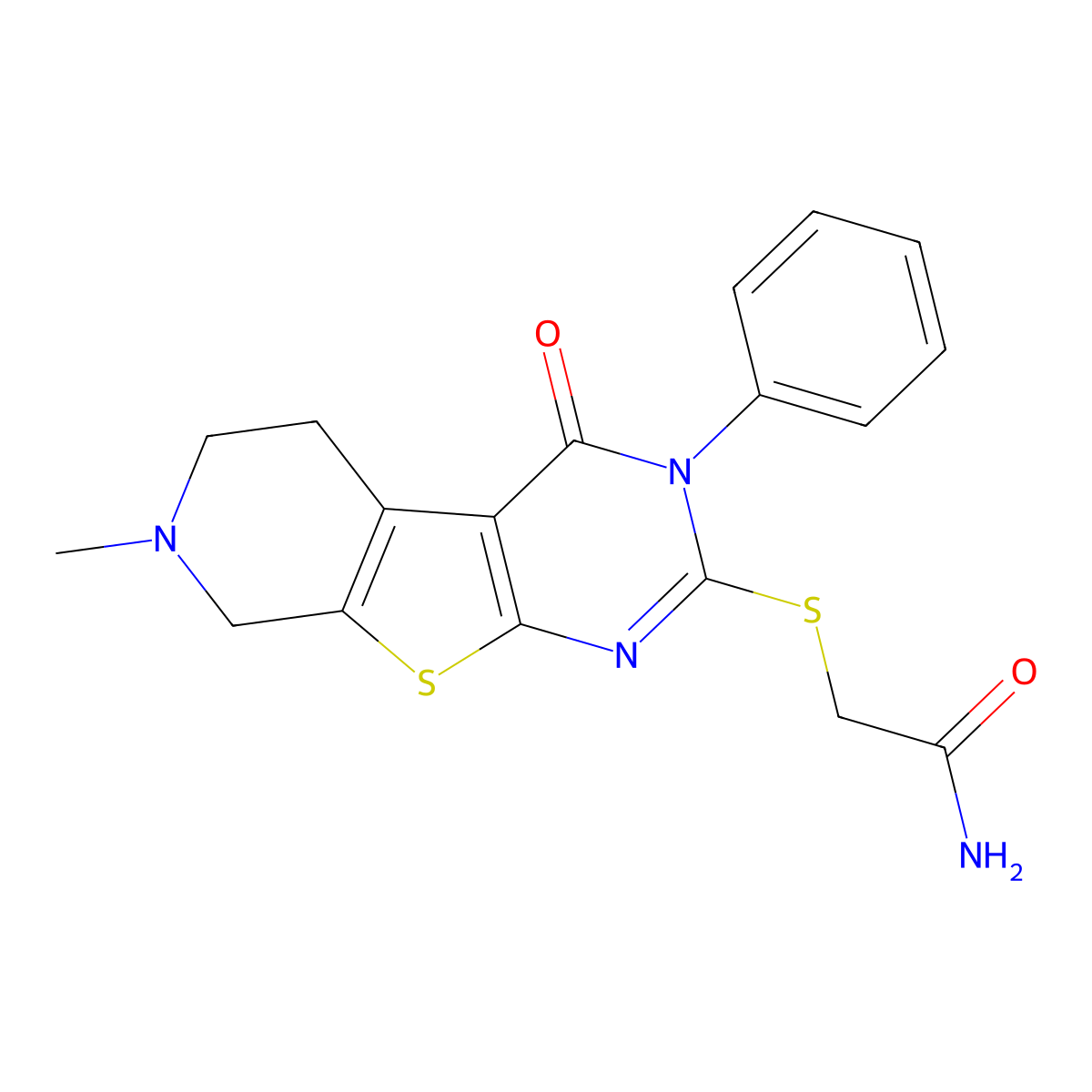 2-[(11-Methyl-3-oxo-4-phenyl-8-thia-4,6,11-triazatricyclo[7.4.0.02,7]trideca-1(9),2(7),5-trien-5-yl)sulfanyl]acetamide molecular structure, CAS 846584-80-3