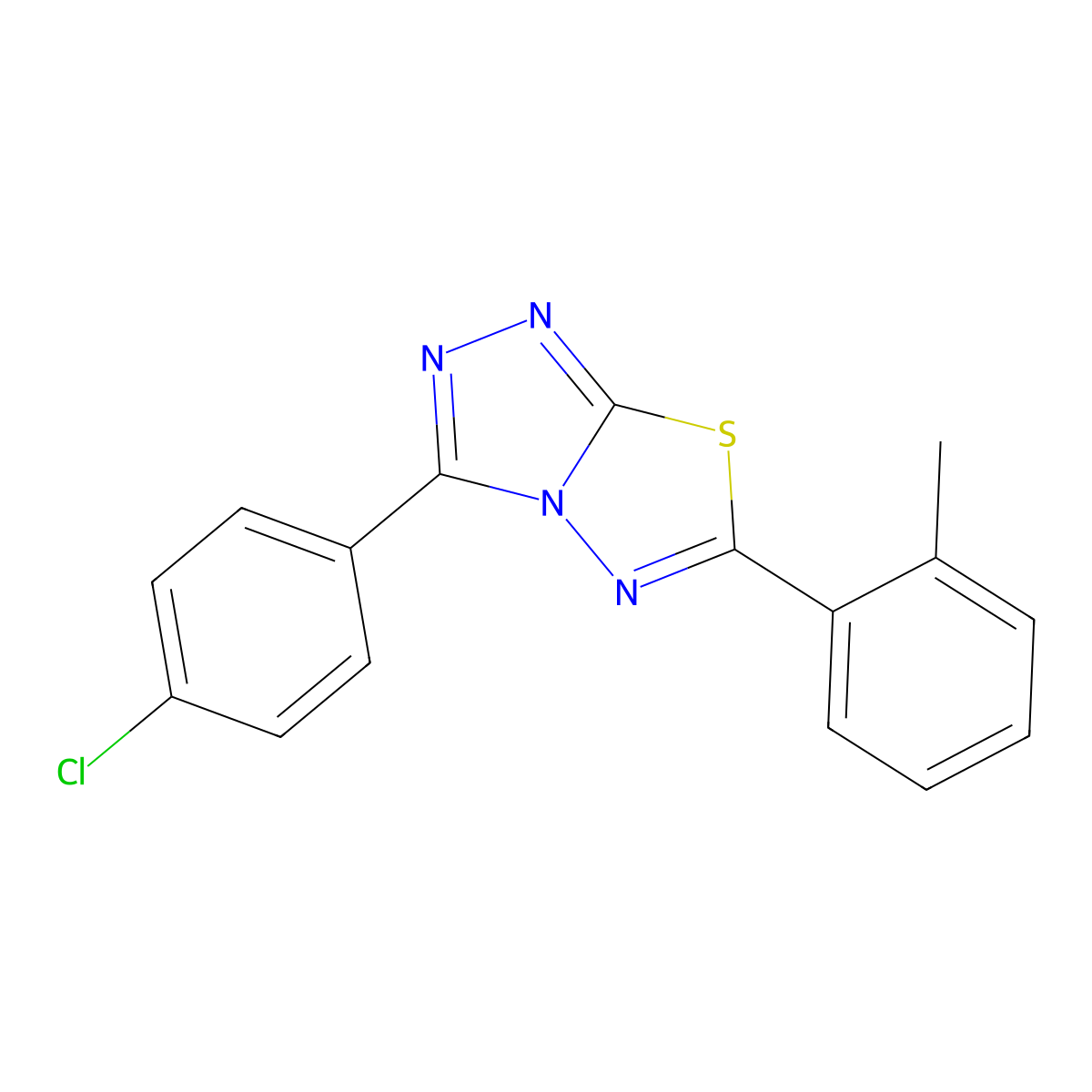 3-(4-Chlorophenyl)-6-(2-methylphenyl)[1,2,4]triazolo[3,4-b][1,3,4]thiadiazole molecular structure, CAS 846584-99-4