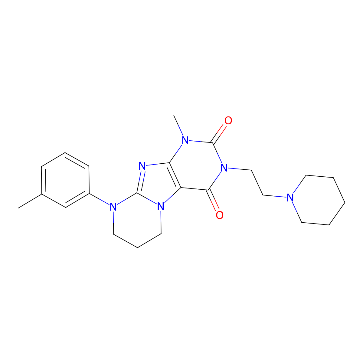1-methyl-3-(2-(piperidin-1-yl)ethyl)-9-(m-tolyl)-6,7,8,9-tetrahydropyrimido[2,1-f]purine-2,4(1H,3H)-dione molecular structure, CAS 846585-19-1