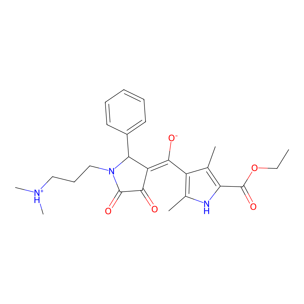 ethyl 4-[[1-[3-(dimethylamino)propyl]-4,5-dioxo-2-phenylpyrrolidin-3-ylidene]-hydroxymethyl]-3,5-dimethyl-1H-pyrrole-2-carboxylate molecular structure, CAS 846585-81-7