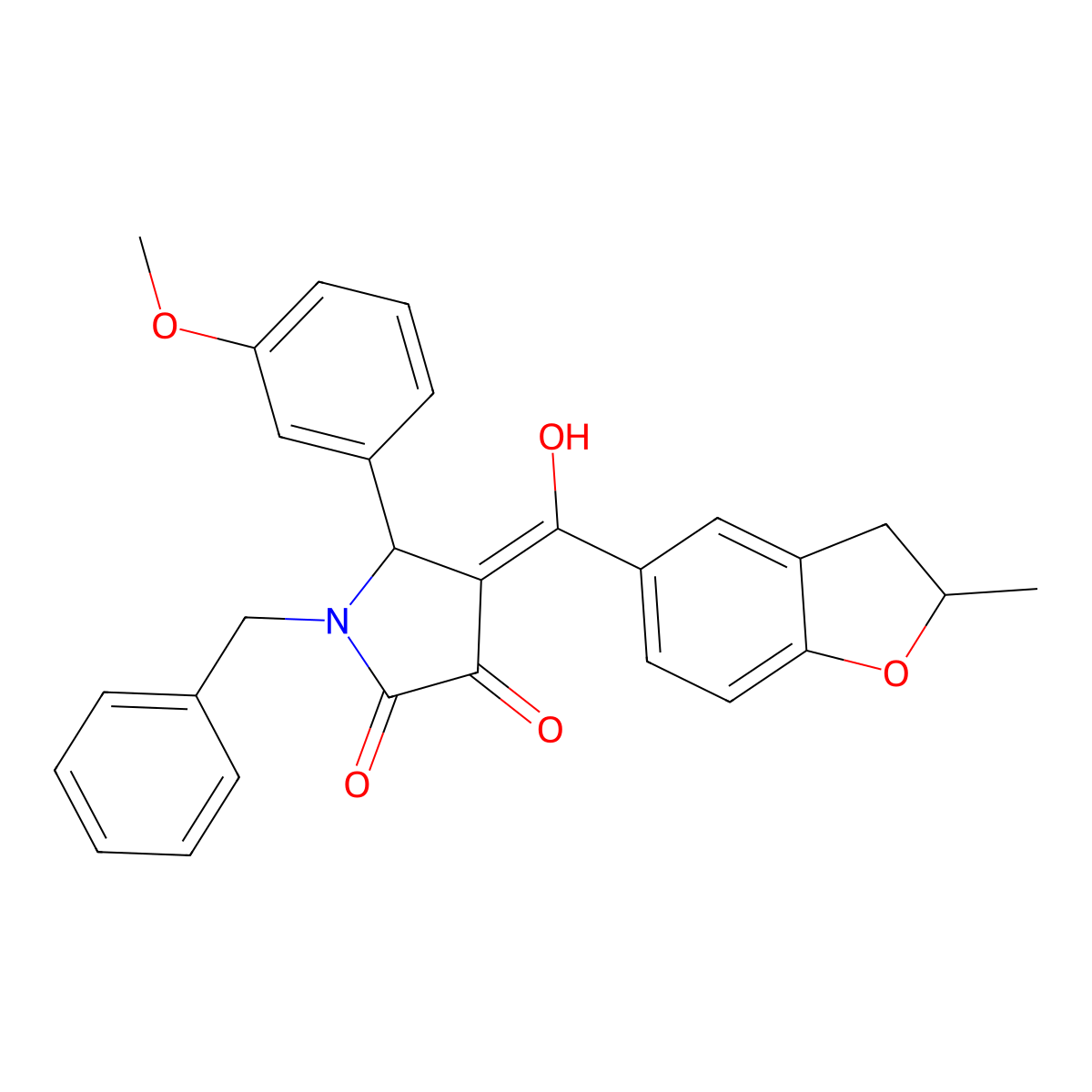 1-benzyl-3-hydroxy-5-(3-methoxyphenyl)-4-(2-methyl-2,3-dihydro-1-benzofuran-5-carbonyl)-2,5-dihydro-1H-pyrrol-2-one molecular structure, CAS 846585-98-6