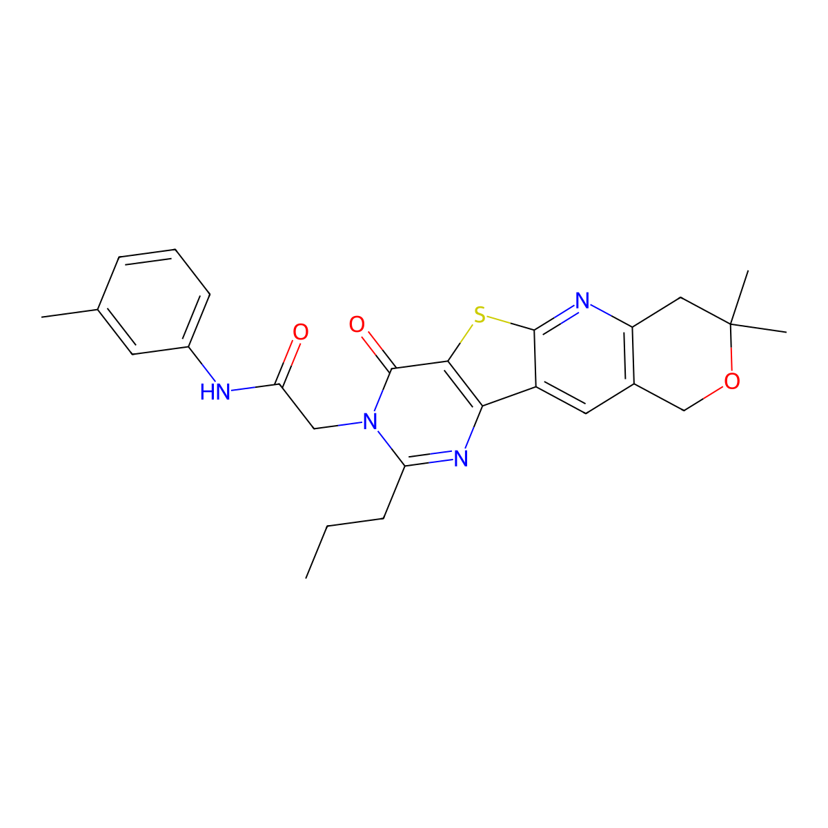 2-(8,8-dimethyl-4-oxo-2-propyl-7,10-dihydro-8H-pyrano[3'',4'':5',6']pyrido[3',2':4,5]thieno[3,2-d]pyrimidin-3(4H)-yl)-N-(3-methylphenyl)acetamide molecular structure, CAS 846586-17-2