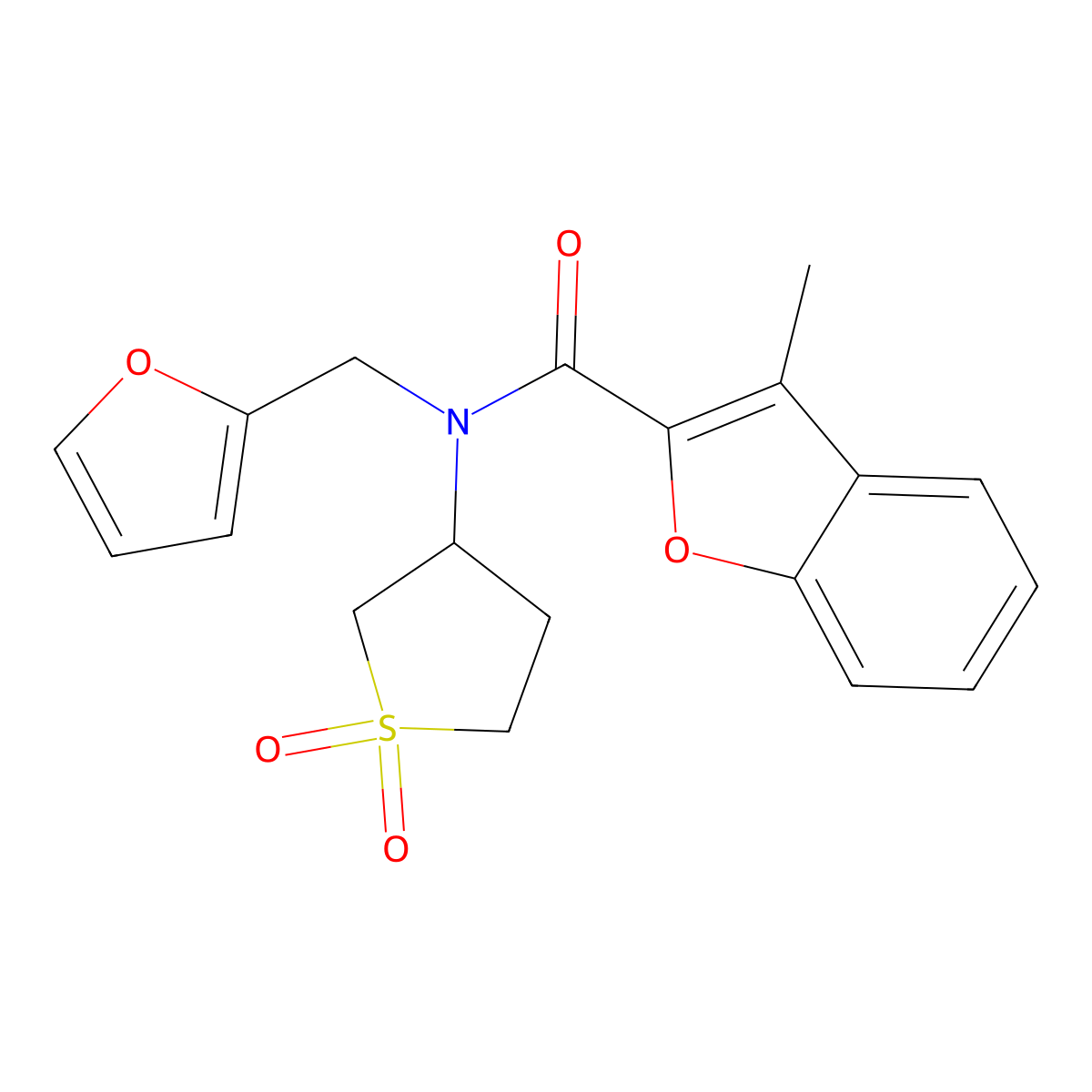 N-(1,1-dioxidotetrahydrothiophen-3-yl)-N-(furan-2-ylmethyl)-3-methyl-1-benzofuran-2-carboxamide molecular structure, CAS 846586-58-1
