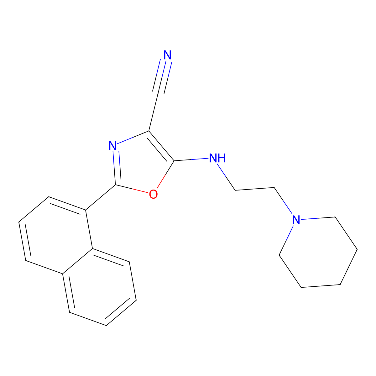 2-(Naphthalen-1-yl)-5-{[2-(piperidin-1-yl)ethyl]amino}-1,3-oxazole-4-carbonitrile molecular structure, CAS 846586-81-0