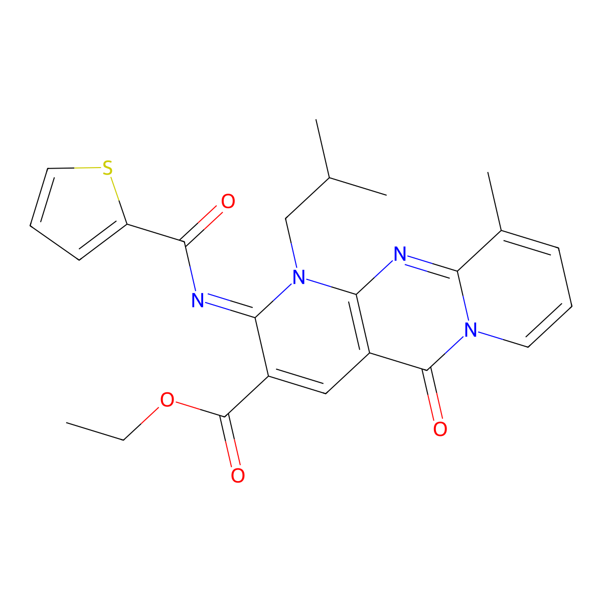 ethyl 1-isobutyl-10-methyl-5-oxo-2-[(2-thienylcarbonyl)imino]-1,5-dihydro-2H-dipyrido[1,2-a:2,3-d]pyrimidine-3-carboxylate molecular structure, CAS 846587-80-2
